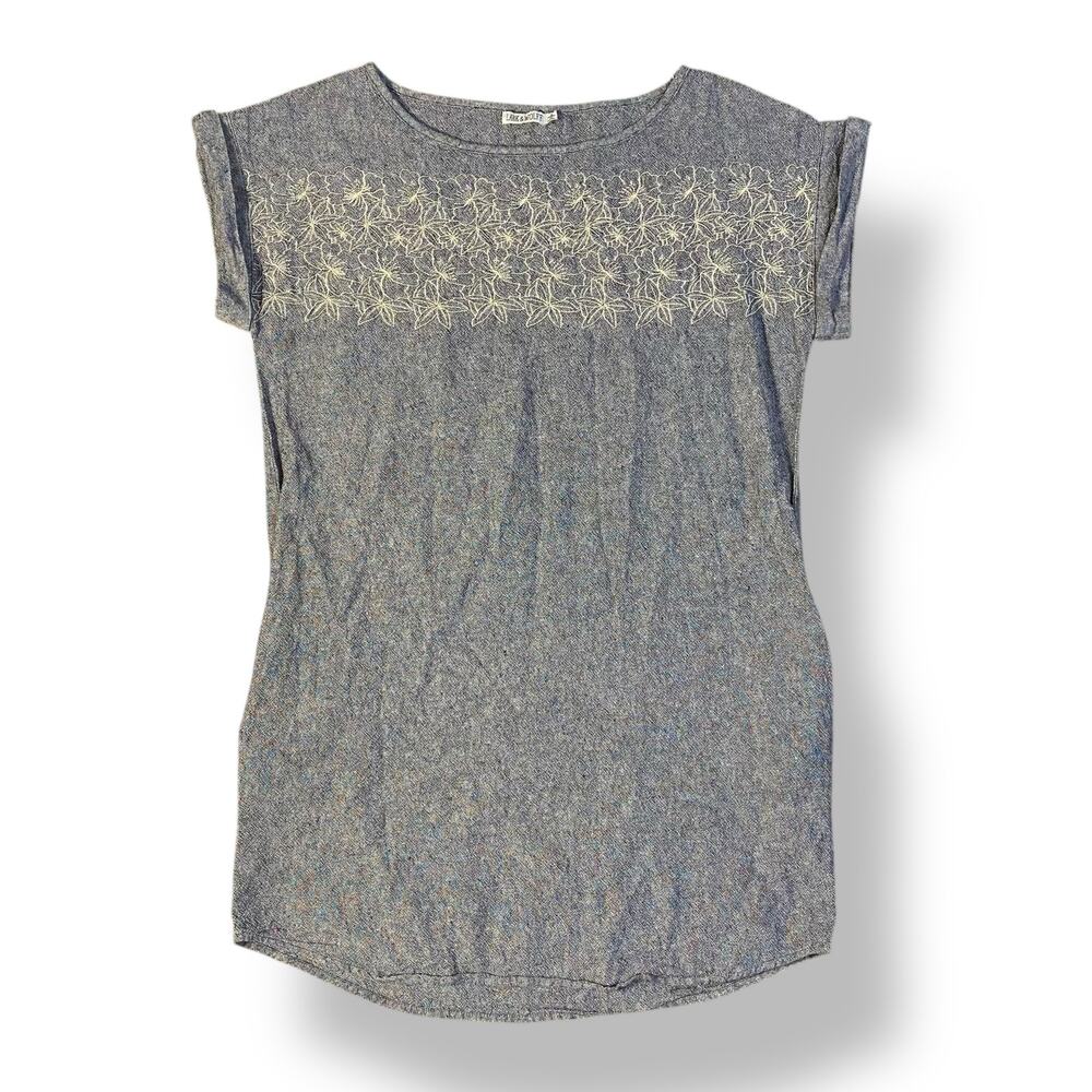 Lark & Wolff Embroidered Linen Blend Mini Dress Womens Size S Blue‎